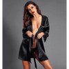 Stylish Black Satin Silk Short Bathrobes For Women Classic Lace On Sleeves Sleepwear Vintage Women's Sleewear by Stevvex