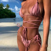 Summer Bikini Luxury Swimwear Women Folds Bikini Set Women's Bikini Set Two Piece Ribbed Front Back Self-tie Triangle Bikini Charming Bottom Bathing Suit Women Swimsuit Lace Up Bikinis For Beach by Stevvex