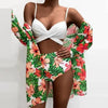 Summer Floral Print Bikini Swimsuit Women 3 Piece High-Waist Bikini Set Swimwear Female Push-Up Bathing Suit Tropical High Waist Wrap Swimsuit With Beach Cover Ups Soft And Breathable Summer Bikini by Stevvex