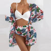 Summer Floral Print Bikini Swimsuit Women 3 Piece High-Waist Bikini Set Swimwear Female Push-Up Bathing Suit Tropical High Waist Wrap Swimsuit With Beach Cover Ups Soft And Breathable Summer Bikini by Stevvex