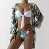 Summer Floral Print Bikini Swimsuit Women 3 Piece High-Waist Bikini Set Swimwear Female Push-Up Bathing Suit Tropical High Waist Wrap Swimsuit With Beach Cover Ups Soft And Breathable Summer Bikini by Stevvex