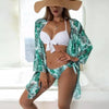 Summer Floral Print Bikini Swimsuit Women 3 Piece High-Waist Bikini Set Swimwear Female Push-Up Bathing Suit Tropical High Waist Wrap Swimsuit With Beach Cover Ups Soft And Breathable Summer Bikini by Stevvex