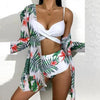 Summer Floral Print Bikini Swimsuit Women 3 Piece High-Waist Bikini Set Swimwear Female Push-Up Bathing Suit Tropical High Waist Wrap Swimsuit With Beach Cover Ups Soft And Breathable Summer Bikini by Stevvex
