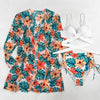Summer Floral Print Bikini Swimsuit Women 3 Piece High-Waist Bikini Set Swimwear Female Push-Up Bathing Suit Tropical High Waist Wrap Swimsuit With Beach Cover Ups Soft And Breathable Summer Bikini by Stevvex