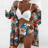 Summer Floral Print Bikini Swimsuit Women 3 Piece High-Waist Bikini Set Swimwear Female Push-Up Bathing Suit Tropical High Waist Wrap Swimsuit With Beach Cover Ups Soft And Breathable Summer Bikini by Stevvex