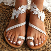 Summer Women's Sandals Slip-On Flat Shoes White Lace Flat Clip Toe Casual Lace Floral Beach Flip Flop Comfy Shoes Summer Elegant Toe Ring Comfy Dress Sandals by Stevvex