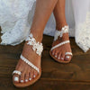 Summer Women's Sandals Slip-On Flat Shoes White Lace Flat Clip Toe Casual Lace Floral Beach Flip Flop Comfy Shoes Summer Elegant Toe Ring Comfy Dress Sandals by Stevvex