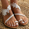 Summer Women's Sandals Slip-On Flat Shoes White Lace Flat Clip Toe Casual Lace Floral Beach Flip Flop Comfy Shoes Summer Elegant Toe Ring Comfy Dress Sandals by Stevvex