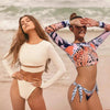 Surfing Swimsuit For Women Bikini Long Sleeve Swimwear Tiger Print Push Up Summer Bath Suit Two Piece Surfing Rash Guard Bikini Long Sleeve Swimsuit Set by Stevvex