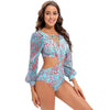 Surfing Swimsuit For Women Bikini Long Sleeve Swimwear Tiger Print Push Up Summer Bath Suit Two Piece Surfing Rash Guard Bikini Long Sleeve Swimsuit Set by Stevvex