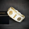 The "Maximus" collar 2 inch wide white & gold by Bestia Dog Gear
