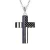 Police Thin Blue Line American Flag Cross Necklace