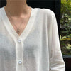 Cardigan For Women Long Sleeve Cardigan Summer Cropped Cardigan Knitted V neck Thin Ice Silk Sweaters Sunscreen Shirt Tops by Stevvex