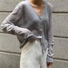 Cardigan For Women Long Sleeve Cardigan Summer Cropped Cardigan Knitted V neck Thin Ice Silk Sweaters Sunscreen Shirt Tops by Stevvex
