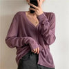 Cardigan For Women Long Sleeve Cardigan Summer Cropped Cardigan Knitted V neck Thin Ice Silk Sweaters Sunscreen Shirt Tops by Stevvex