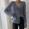 Cardigan For Women Long Sleeve Cardigan Summer Cropped Cardigan Knitted V neck Thin Ice Silk Sweaters Sunscreen Shirt Tops by Stevvex