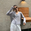 Cardigan For Women Long Sleeve Cardigan Summer Cropped Cardigan Knitted V neck Thin Ice Silk Sweaters Sunscreen Shirt Tops by Stevvex
