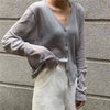 Cardigan For Women Long Sleeve Cardigan Summer Cropped Cardigan Knitted V neck Thin Ice Silk Sweaters Sunscreen Shirt Tops by Stevvex