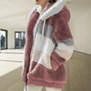 Plus Size Jacket Women Autumn Winter Long Sleeve Color Block Zipper Fluff Hooded Warm Coat Jacket by Stevvex