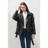 PU Faux Leather Jacket Women Loose Sashes Casual Biker Jackets Outwear Female Tops BF Style Black Leather Jacket Coat by Stevvex