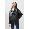 PU Faux Leather Jacket Women Loose Sashes Casual Biker Jackets Outwear Female Tops BF Style Black Leather Jacket Coat by Stevvex