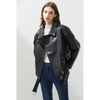 PU Faux Leather Jacket Women Loose Sashes Casual Biker Jackets Outwear Female Tops BF Style Black Leather Jacket Coat by Stevvex