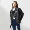 PU Faux Leather Jacket Women Loose Sashes Casual Biker Jackets Outwear Female Tops BF Style Black Leather Jacket Coat by Stevvex