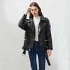 PU Faux Leather Jacket Women Loose Sashes Casual Biker Jackets Outwear Female Tops BF Style Black Leather Jacket Coat by Stevvex