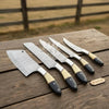 5-Piece Handmade Damascus Chef Knife Set with Wood and Resin Handles by JW SteelCrafts