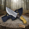 tracker knife Custom, 10", DAMASCUS KNIFE, Damascus steel knife, hunting, exotic Yellow Heart & Walnut wood handle, leather sheath by JW SteelCrafts
