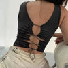 Trendy fashion styles cute summer Hollow Out Lace Up Patchwork Tank Crop Top flattering tops Summer Clothes by Stevvex