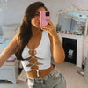Trendy fashion styles cute summer Hollow Out Lace Up Patchwork Tank Crop Top flattering tops Summer Clothes by Stevvex