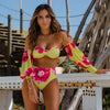 Trendy High Waist Bikini New Long Sleeve Swimsuit Women's Long Sleeve High Waist Off-Shoulder Swimwear Women Bubble Sleeve Bikinis Mesh Charming Beach Wear by Stevvex