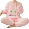 Trendy Pajama Women Thick Flannel Warm Female Winter Pajama Set Long Sleeve Full Trousers Two Piece Pajamas Cartoon Pajamas Women Pajamas Set Sleepwear Autumn Plus Size Top Long Pant Sleepwear Girls Pajamas by Stevvex