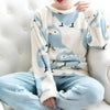 Trendy Pajama Women Thick Flannel Warm Female Winter Pajama Set Long Sleeve Full Trousers Two Piece Pajamas Cartoon Pajamas Women Pajamas Set Sleepwear Autumn Plus Size Top Long Pant Sleepwear Girls Pajamas by Stevvex