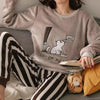 Trendy Pajama Women Thick Flannel Warm Female Winter Pajama Set Long Sleeve Full Trousers Two Piece Pajamas Cartoon Pajamas Women Pajamas Set Sleepwear Autumn Plus Size Top Long Pant Sleepwear Girls Pajamas by Stevvex