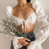 Trendy Summer cute casual elegant puff long sleeve ruffle lace up best fashion Ruched crop top shirts by Stevvex