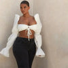 Trendy Summer cute casual elegant puff long sleeve ruffle lace up best fashion Ruched crop top shirts by Stevvex
