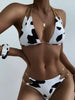 Two Piece Milk Cow Printed Swimwear Women's Bikini Suit Bikinis For Women Bathing Suit Women's Two-Piece Swimwear Tie Triangle Split Deep V-neck Iron Chain Halter Tops With Side Hollowed Bottoms by Stevvex