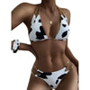 Two Piece Milk Cow Printed Swimwear Women's Bikini Suit Bikinis For Women Bathing Suit Women's Two-Piece Swimwear Tie Triangle Split Deep V-neck Iron Chain Halter Tops With Side Hollowed Bottoms by Stevvex