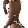 Two Piece Milk Cow Printed Swimwear Women's Bikini Suit Bikinis For Women Bathing Suit Women's Two-Piece Swimwear Tie Triangle Split Deep V-neck Iron Chain Halter Tops With Side Hollowed Bottoms by Stevvex