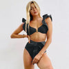 Two-Pieces Women Floral Push-Up Padded Bra Ruffles Bikini Set Swimsuit Swimwear Bathing Suit Beachwear Floral Printed Swimsuit Knotted String Triangle Bikini Tie Side High Cut Cheeky Bikini Set by Stevvex