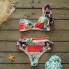 Two-Pieces Women Floral Push-Up Padded Bra Ruffles Bikini Set Swimsuit Swimwear Bathing Suit Beachwear Floral Printed Swimsuit Knotted String Triangle Bikini Tie Side High Cut Cheeky Bikini Set by Stevvex