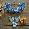 Two-Pieces Women Floral Push-Up Padded Bra Ruffles Bikini Set Swimsuit Swimwear Bathing Suit Beachwear Floral Printed Swimsuit Knotted String Triangle Bikini Tie Side High Cut Cheeky Bikini Set by Stevvex