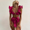 Two-Pieces Women Floral Push-Up Padded Bra Ruffles Bikini Set Swimsuit Swimwear Bathing Suit Beachwear Floral Printed Swimsuit Knotted String Triangle Bikini Tie Side High Cut Cheeky Bikini Set by Stevvex