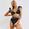 Two-Pieces Women Floral Push-Up Padded Bra Ruffles Bikini Set Swimsuit Swimwear Bathing Suit Beachwear Floral Printed Swimsuit Knotted String Triangle Bikini Tie Side High Cut Cheeky Bikini Set by Stevvex