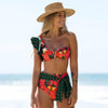 Two-Pieces Women Floral Push-Up Padded Bra Ruffles Bikini Set Swimsuit Swimwear Bathing Suit Beachwear Floral Printed Swimsuit Knotted String Triangle Bikini Tie Side High Cut Cheeky Bikini Set by Stevvex