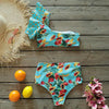 Two-Pieces Women Floral Push-Up Padded Bra Ruffles Bikini Set Swimsuit Swimwear Bathing Suit Beachwear Floral Printed Swimsuit Knotted String Triangle Bikini Tie Side High Cut Cheeky Bikini Set by Stevvex