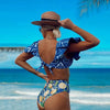 Two-Pieces Women Floral Push-Up Padded Bra Ruffles Bikini Set Swimsuit Swimwear Bathing Suit Beachwear Floral Printed Swimsuit Knotted String Triangle Bikini Tie Side High Cut Cheeky Bikini Set by Stevvex