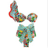 Two-Pieces Women Floral Push-Up Padded Bra Ruffles Bikini Set Swimsuit Swimwear Bathing Suit Beachwear Floral Printed Swimsuit Knotted String Triangle Bikini Tie Side High Cut Cheeky Bikini Set by Stevvex